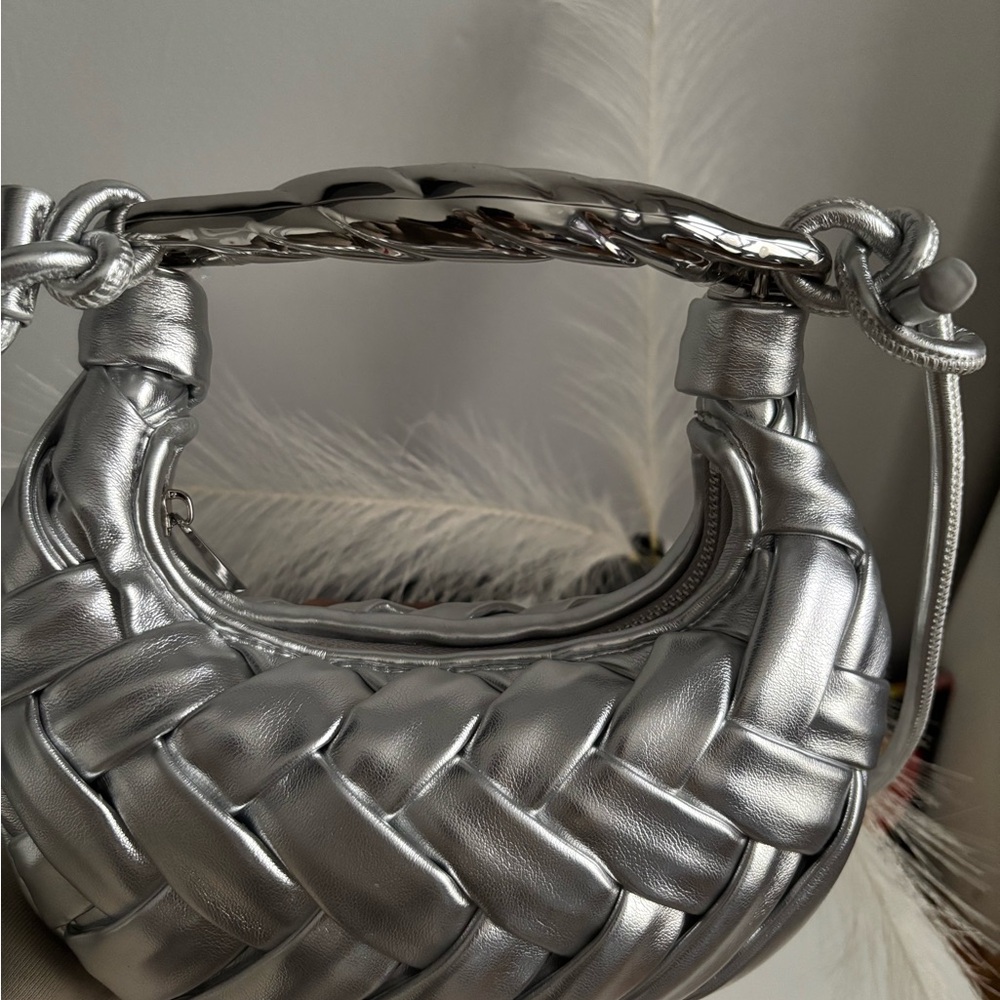 Silver Woven Handle Bag